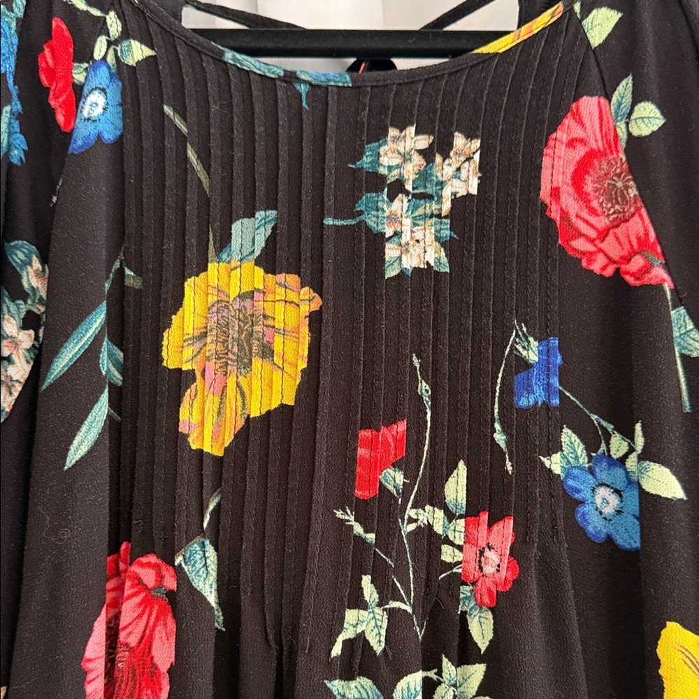 Old Navy Black Floral Tie Back Mini Dress Womens Medium - Picture 7 of 11
